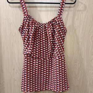 CAbi Red and White Patterned Tank Top